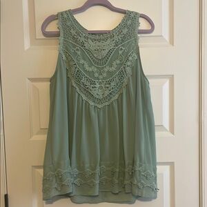 Entro Lace Trim Green Sleeveless Top